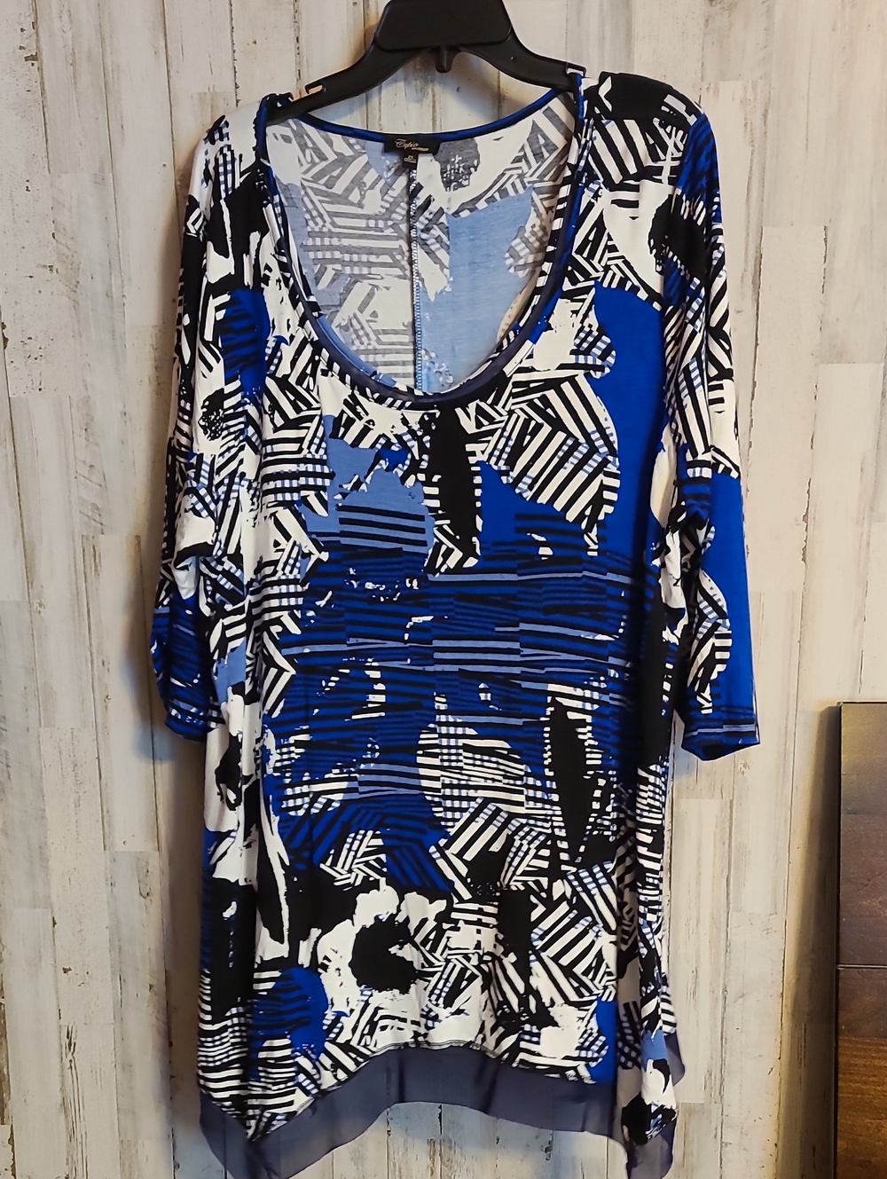 Blue Black White Abstract Scoop Neck Tunic
